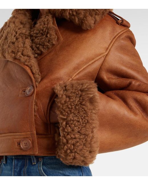 Chloé Brown Cropped Shearling-Trimmed Leather Jacket