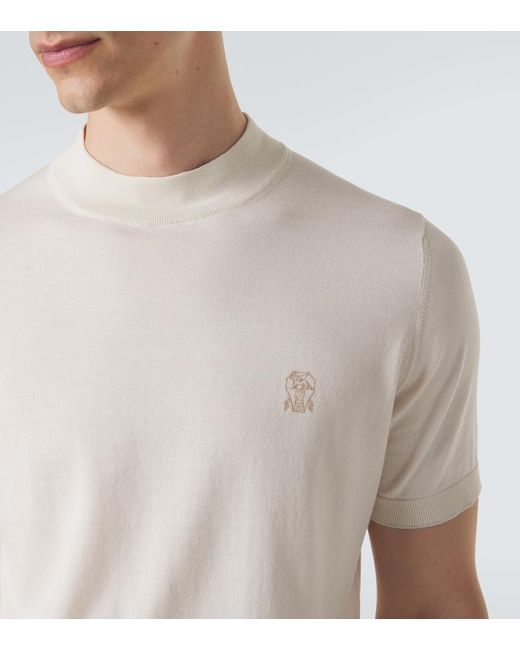 Brunello Cucinelli White Logo Cotton Sweater for men