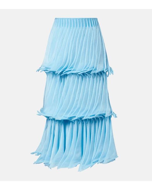 Alaïa Blue Pleated Tiered Maxi Skirt
