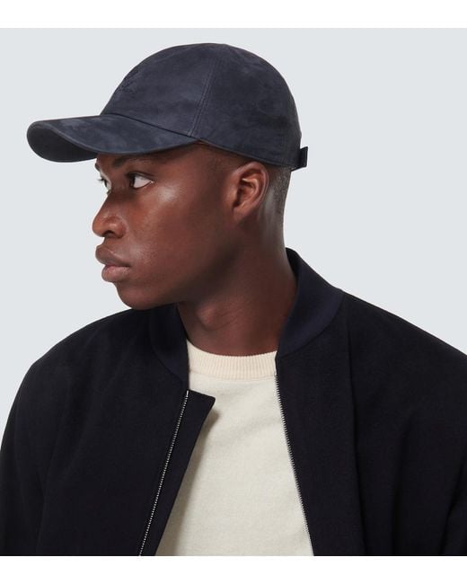 Loro Piana Blue Logo Suede Baseball Cap for men