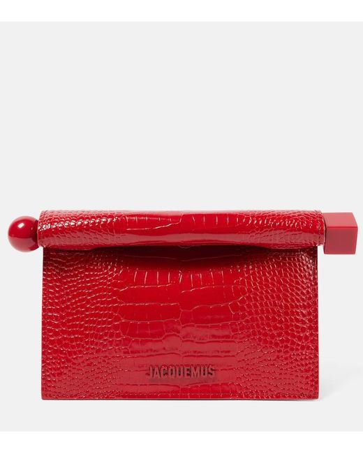 Jacquemus Red Clutch Rond Carre Small Aus Leder