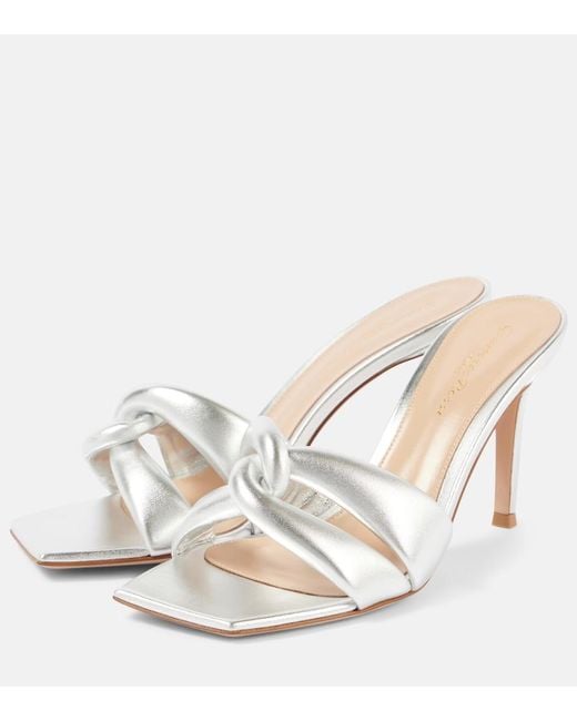 Gianvito Rossi White Amour 90 Metallic Leather Mules