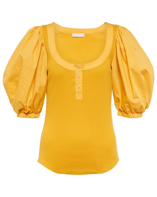 Ulla Johnson Janette Cotton Jersey And Poplin Top in Yellow | Lyst