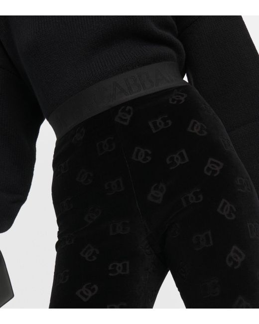 Legging a taille haute en coton a logo Dolce & Gabbana en coloris Black
