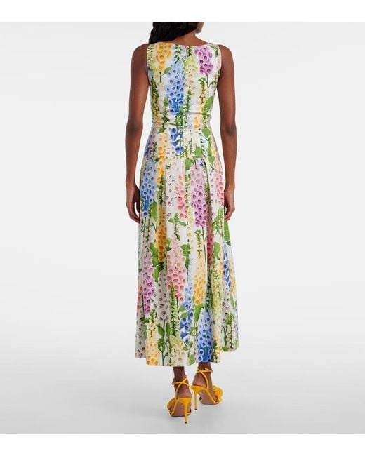 Oscar de la Renta White Floral Poplin Cocktail Dress