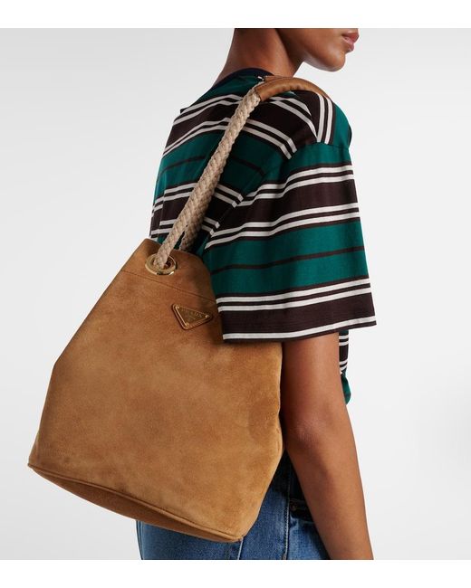Prada Brown Mariner Small Suede Bucket Bag