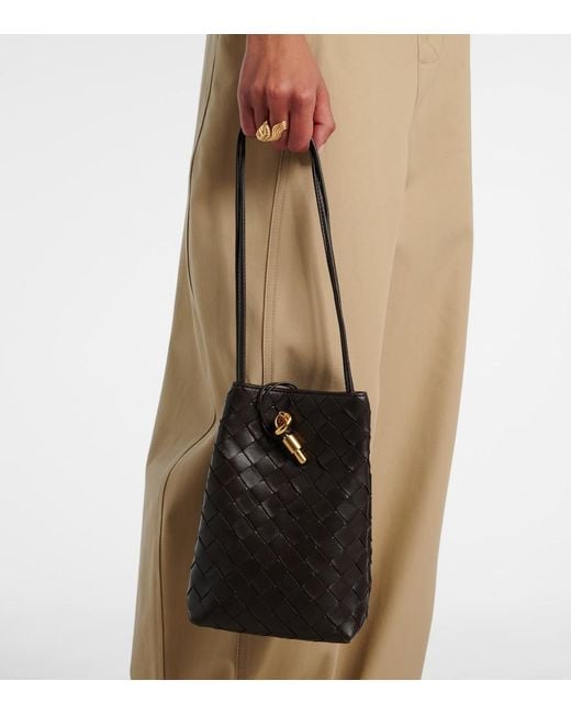 Bottega Veneta Black Andiamo Intrecciato Leather Phone Pouch