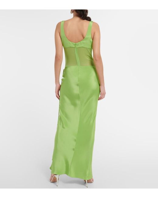 Christopher Esber Green Sheer-Detail Silk Satin Gown