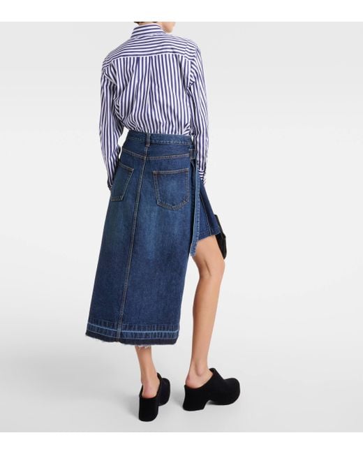 Sacai Blue Asymmetric Denim Midi Skirt