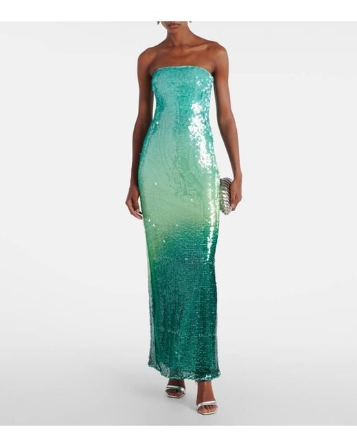 Jonathan Simkhai Green Translucent Sequined Semi-Sheer Gown