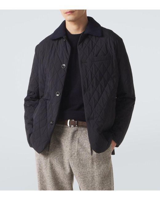 Agnona Blue Quilted Wool-Trimmed Jacket for men