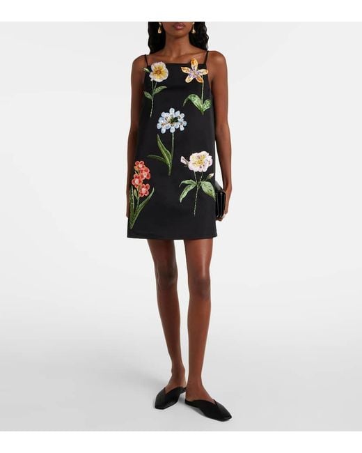 LEO LIN Black Leia Floral-Applique Minidress