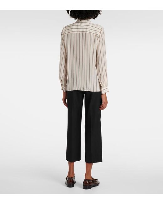 Nili Lotan Natural Angelique Tie-Neck Striped Silk Blouse