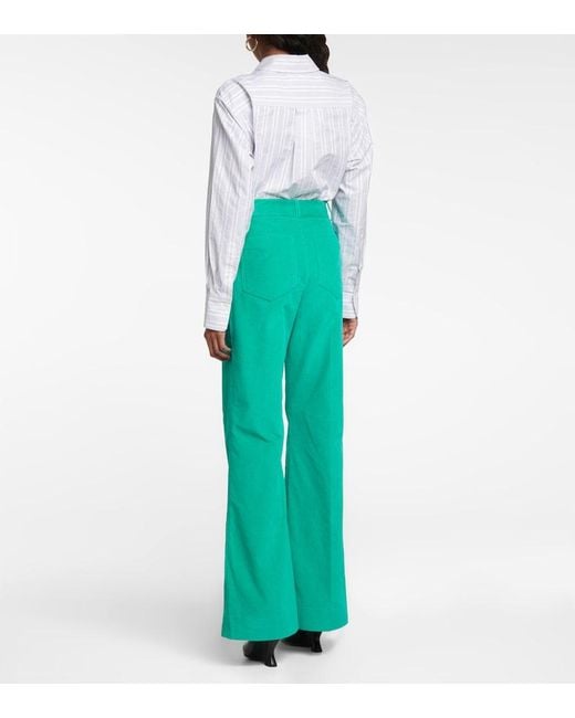 Victoria Beckham Blue Alina Corduroy Wide-leg Pants