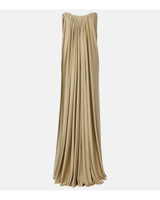 The New Arrivals Ilkyaz Ozel Metallic Olivienne Pleated Strapless Gown