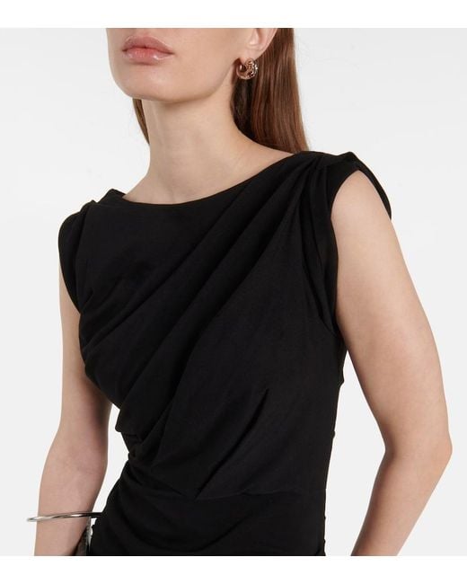 Dries Van Noten Black Draped Slim-fit Cotton-jersey Midi Dress