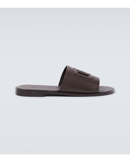 Dolce & Gabbana Brown Dg Leather Slides for men