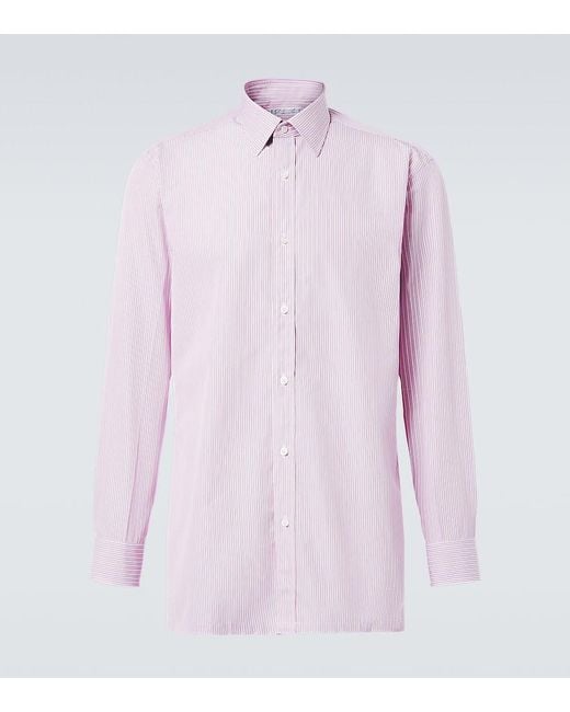 Charvet Pink Striped Cotton Poplin Shirt for men