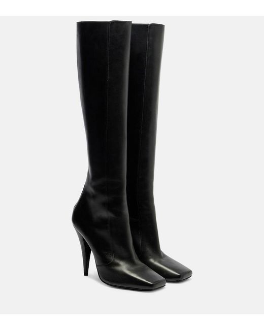Givenchy Black Sliced Square Leather Knee-High Boots