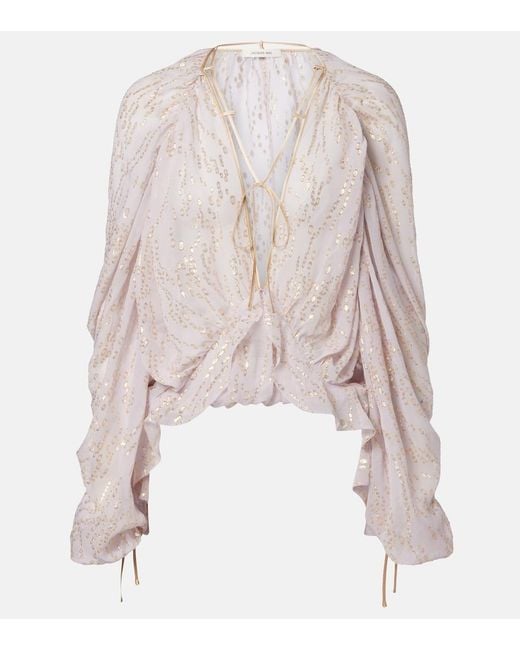 JACQUES WEI Purple Ruffled Silk-Blend Shirt
