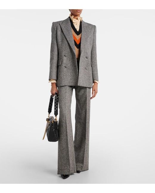 Pantalones Anchos En Mezcla De Lana De Tiro Alto Valentino de color Gray