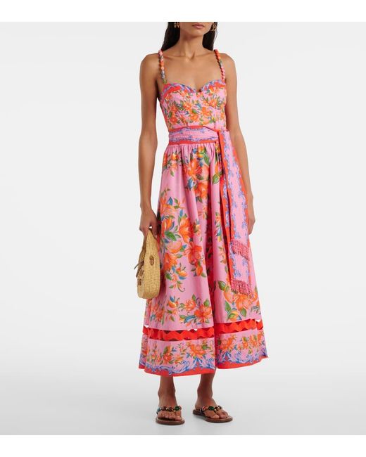 Robe Midi Sicily Flowers En Coton Farm Rio en coloris Red