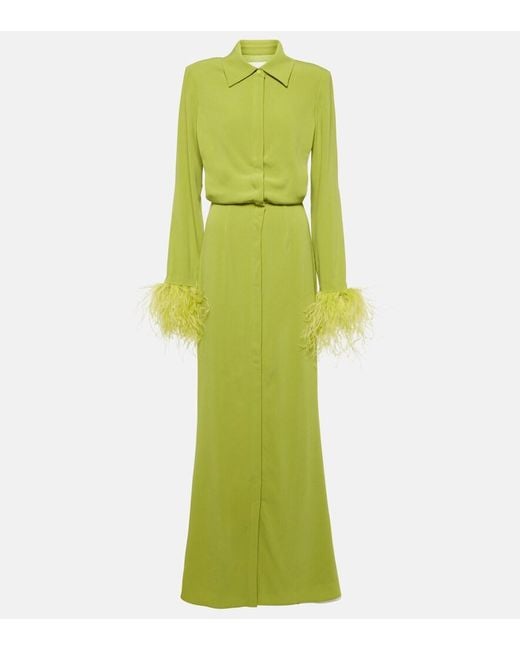 Roland Mouret Green Feather-Trimmed Crepe Satin Shirt Dress