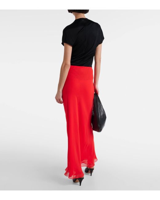 Khaite Red Mauva Silk Chiffon Maxi Skirt