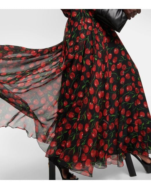 Dolce & Gabbana Red Cherry Silk Chiffon Gown