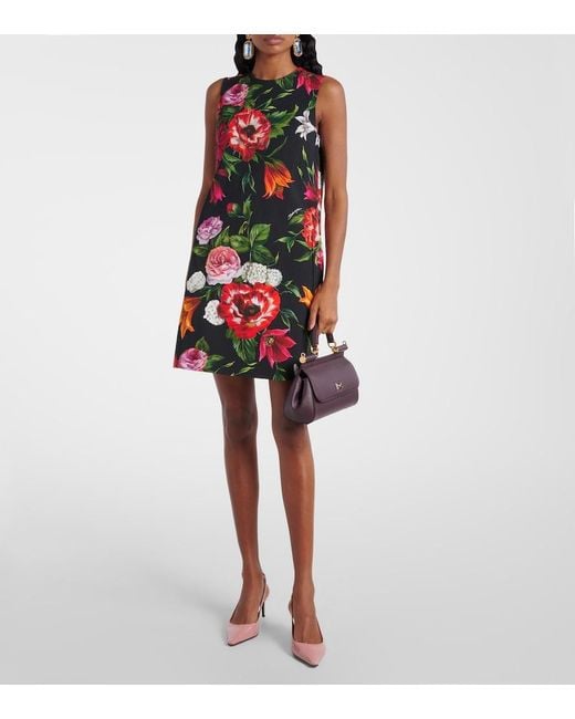 Dolce & Gabbana Red Floral-Print Jersey Mini Dress