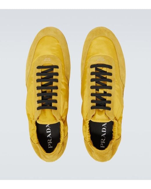 Prada Yellow Re-Nylon And Suede Collapse Sneakers for men