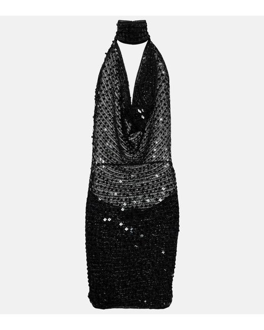AYA MUSE Black Tipo Sequined Halterneck Minidress