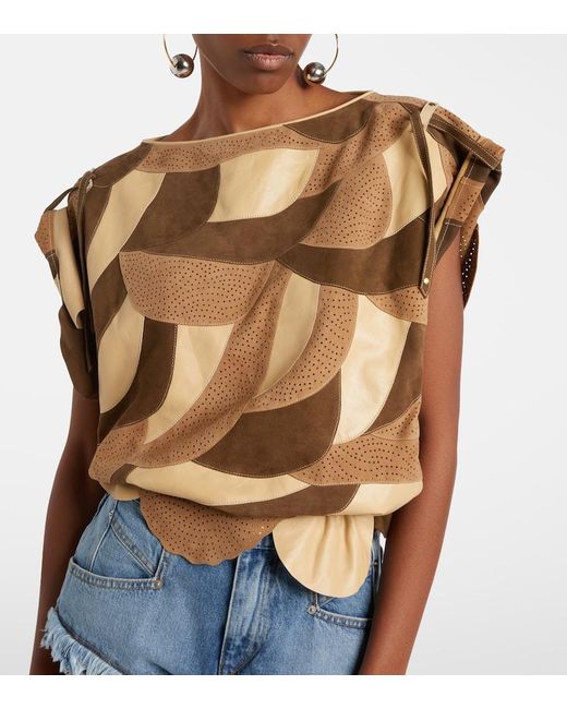 Isabel Marant Brown Dalmy Perforated Suede Top