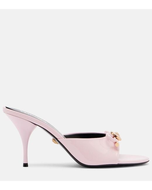 Versace Pink Opera 85 Patent Leather Mules