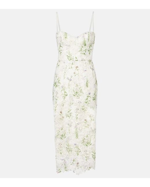 Monique Lhuillier White Floral Lace Corset Dress