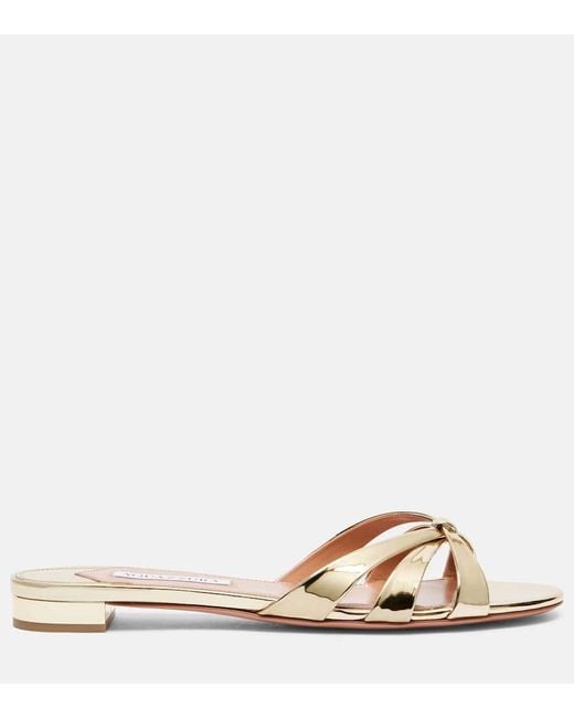 Aquazzura Natural Tati Mirrored Faux Leather Sandals