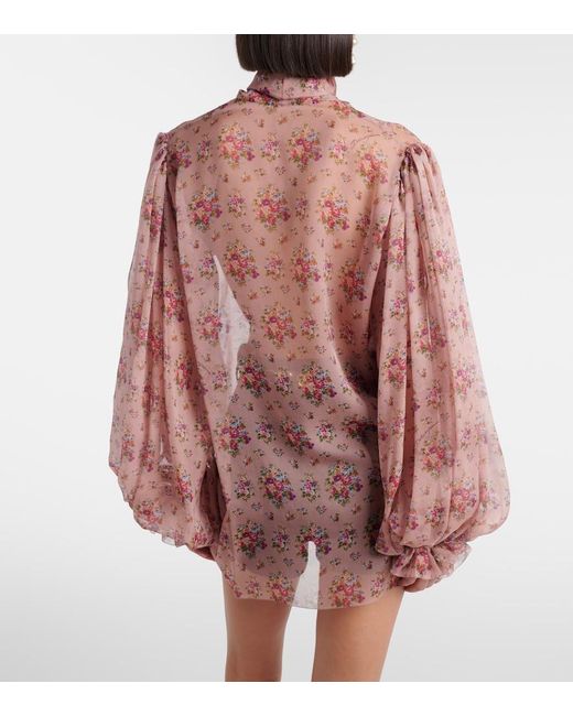 Dolce & Gabbana Pink Floral Tie-Neck Silk Blouse