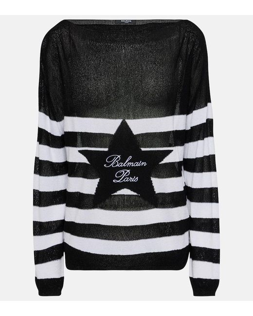 Jersey A Rayas Con Logo Balmain de color Black