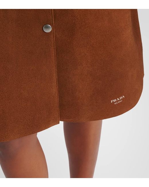 Prada Brown Belted Suede Midi Skirt