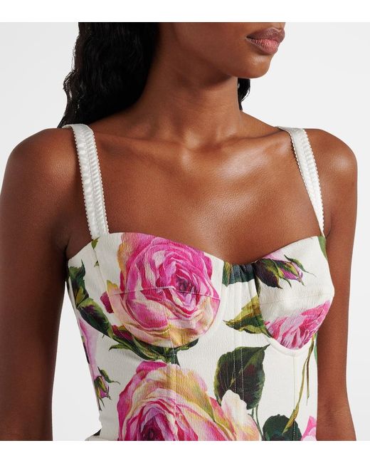 Robe En Coton Melange A Fleurs Dolce & Gabbana en coloris White