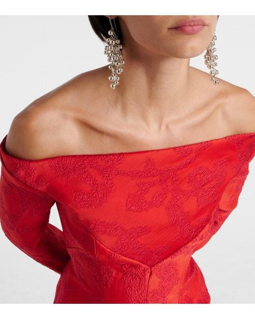 Emilia Wickstead Red Off-Shoulder-Maxikleid Zarith Aus Boucle
