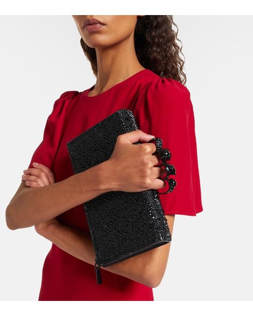 McQueen Black Knuckle Studded Leather Pouch