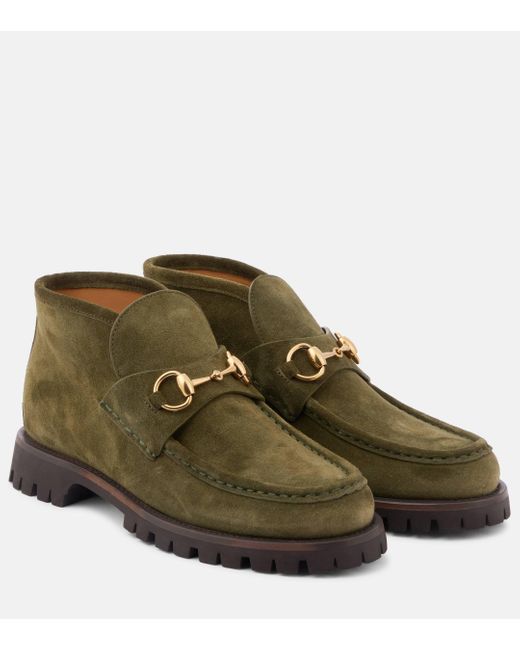 Gucci Green Horsebit Suede Ankle Boots