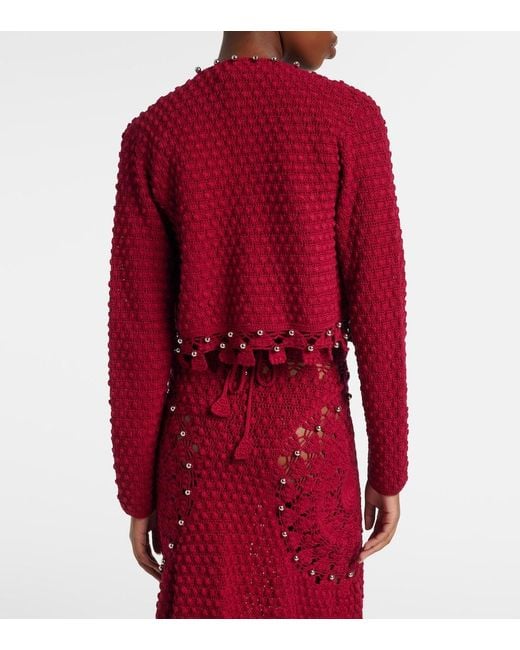 Rabanne Red Studded Crochet Cotton Cardigan