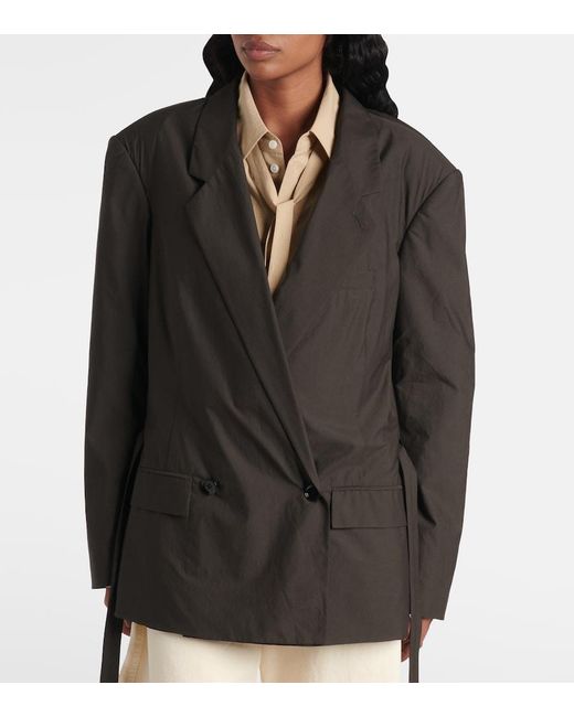 Blazer De Algodon Y Seda Con Cinturon Lemaire de color Black