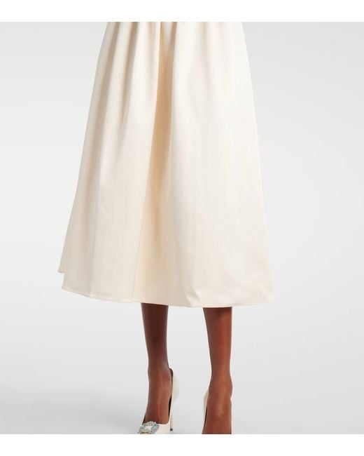 Self-Portrait White Bridal Floral-Applique Satin Midi Dress