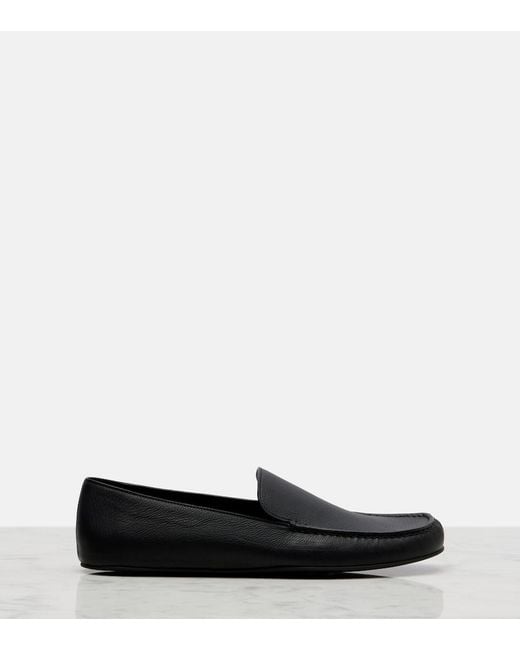 The Row Black Leo Leather Slip-On Shoes