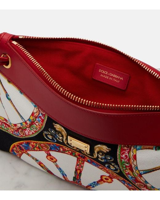 Dolce & Gabbana Red Small Printed Leather-Trimmed Canvas Pouch