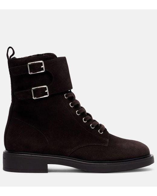 Gianvito Rossi Black Shearling-Lined Suede Combat Boots