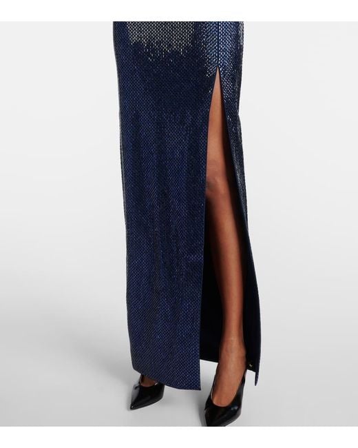 Roland Mouret Blue Embellished Strapless Crepe Gown